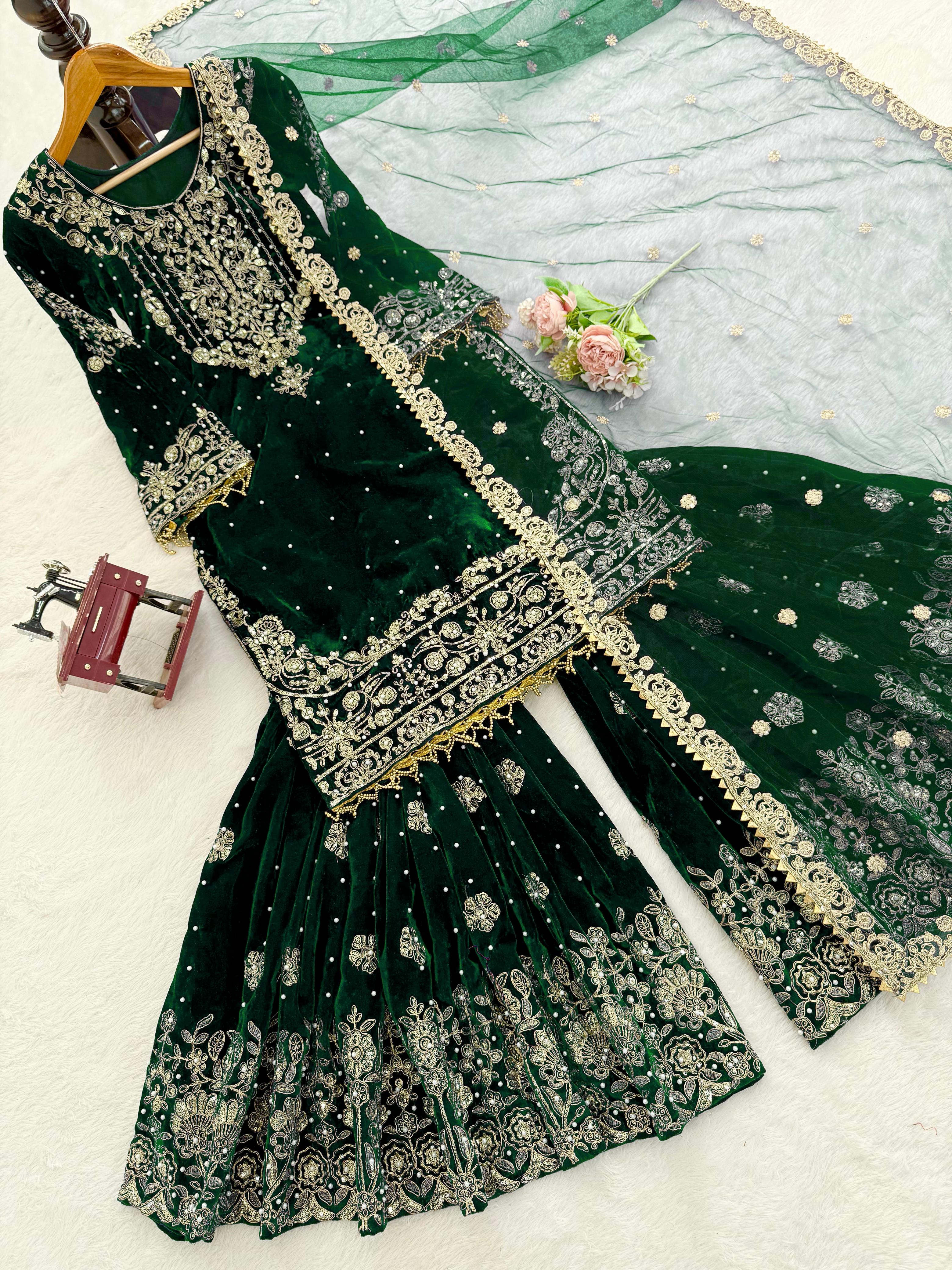 Designer Velvet Sharara Set - SP-56