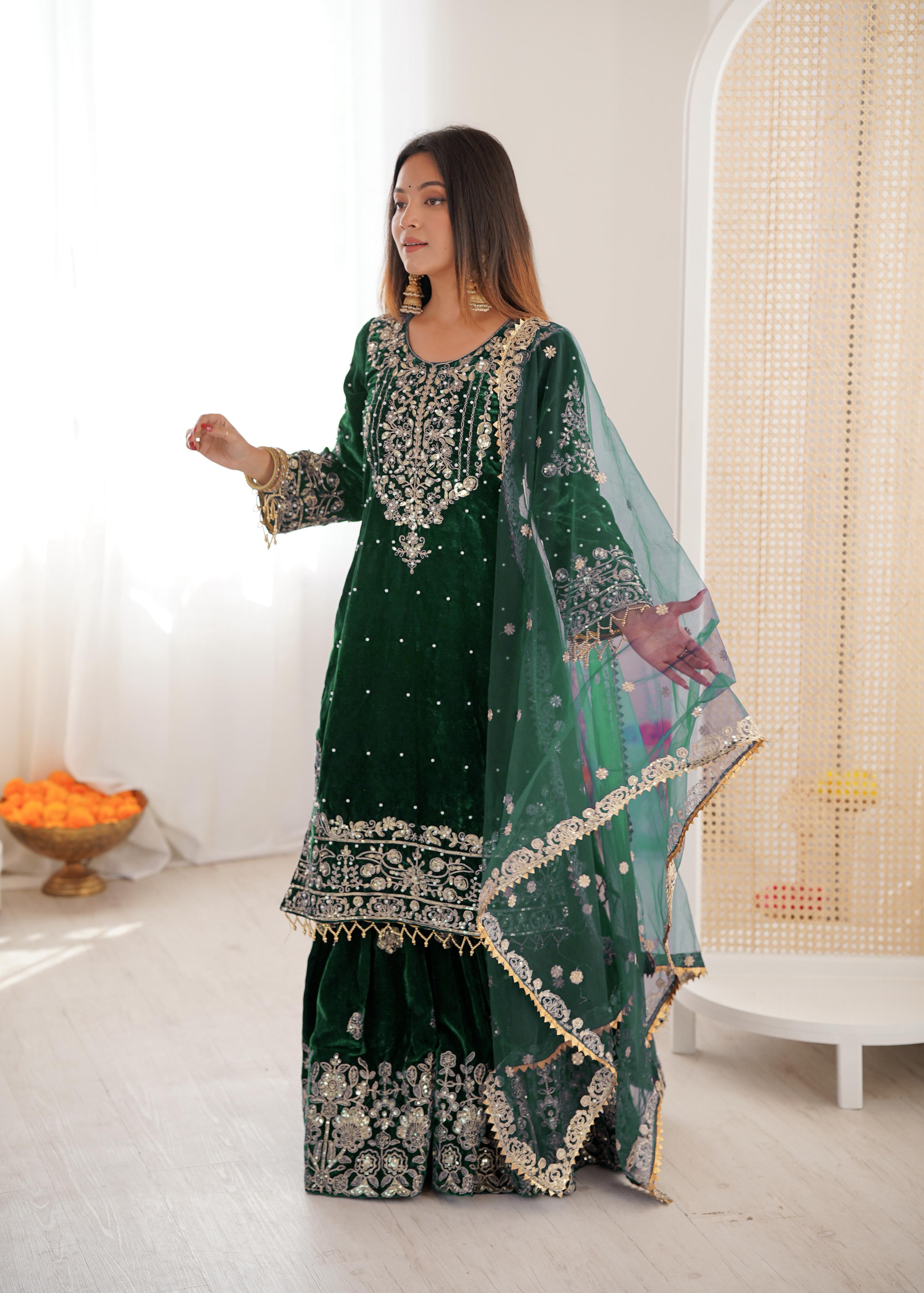 Designer Velvet Sharara Set - SP-56