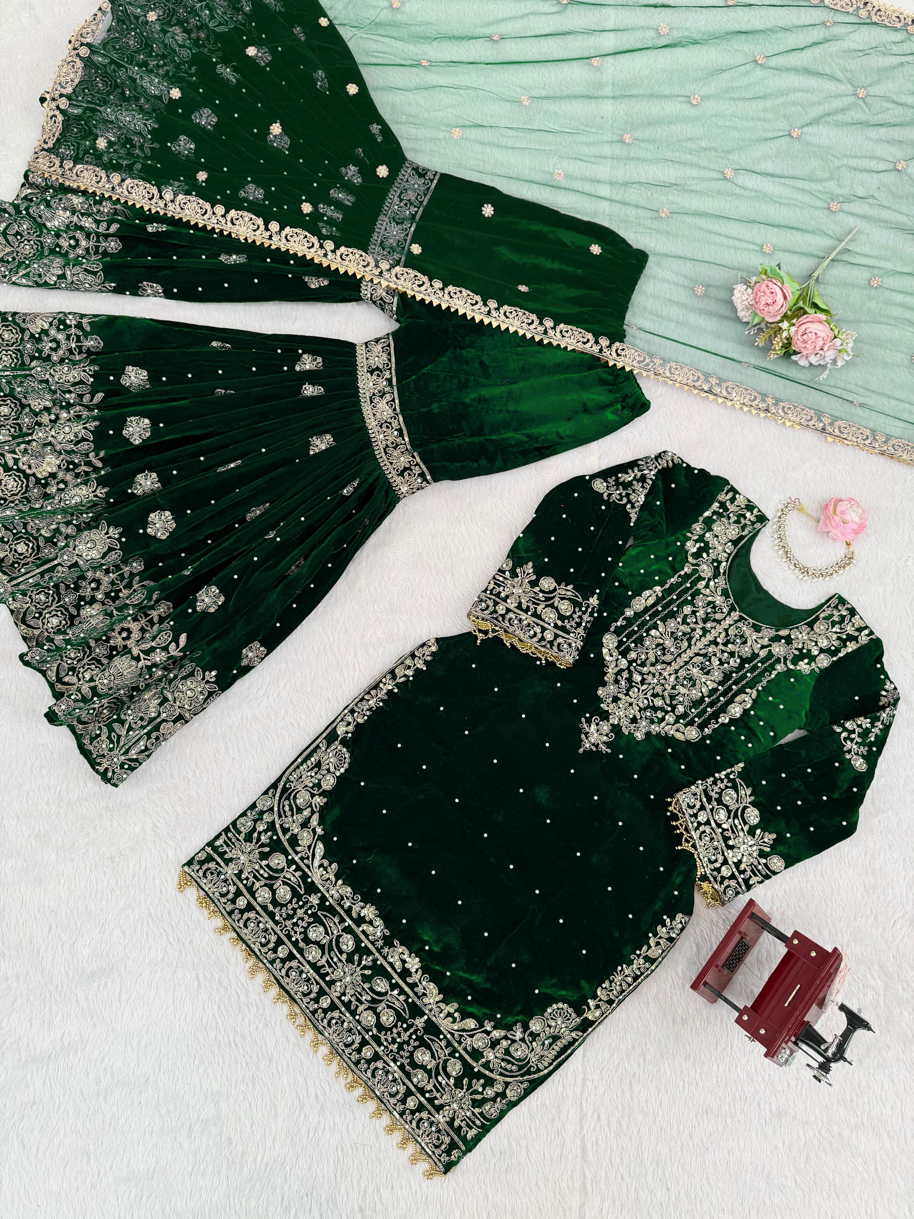 Designer Velvet Sharara Set - SP-56