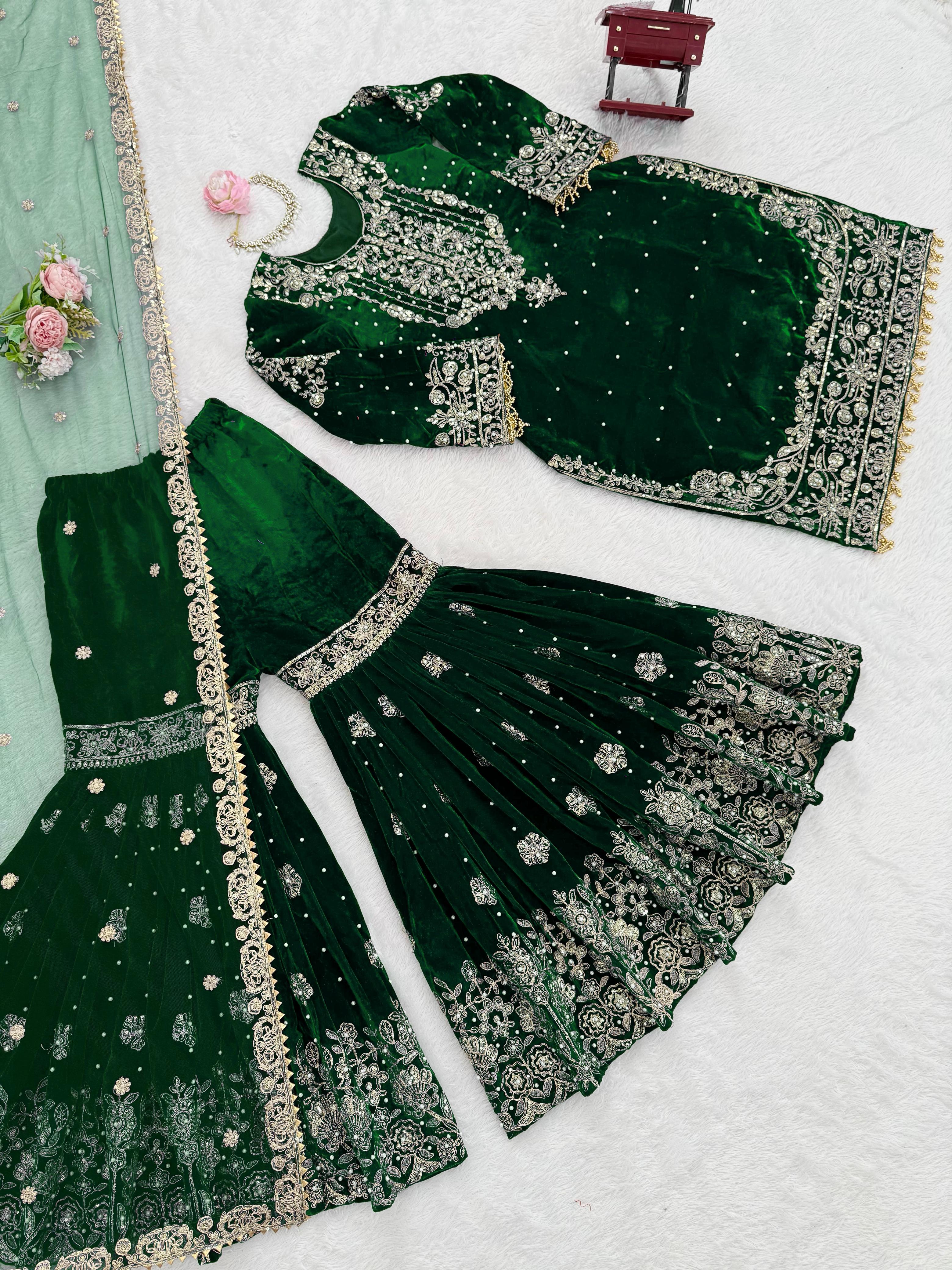 Designer Velvet Sharara Set - SP-56