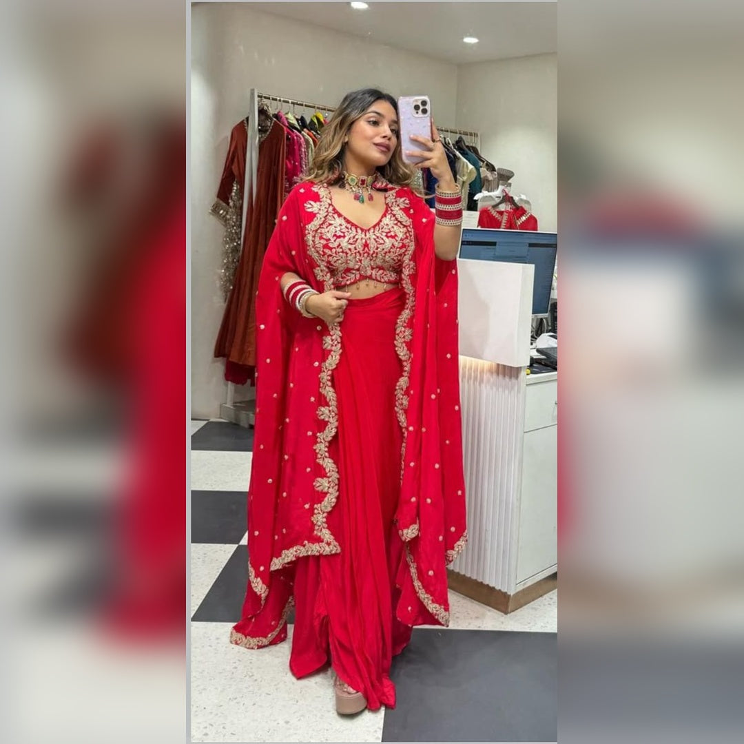 Bustier with Flaired Dhoti  & Shrug Type Duppta